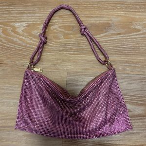 Cult Gaia style mesh rhinestones pink bag